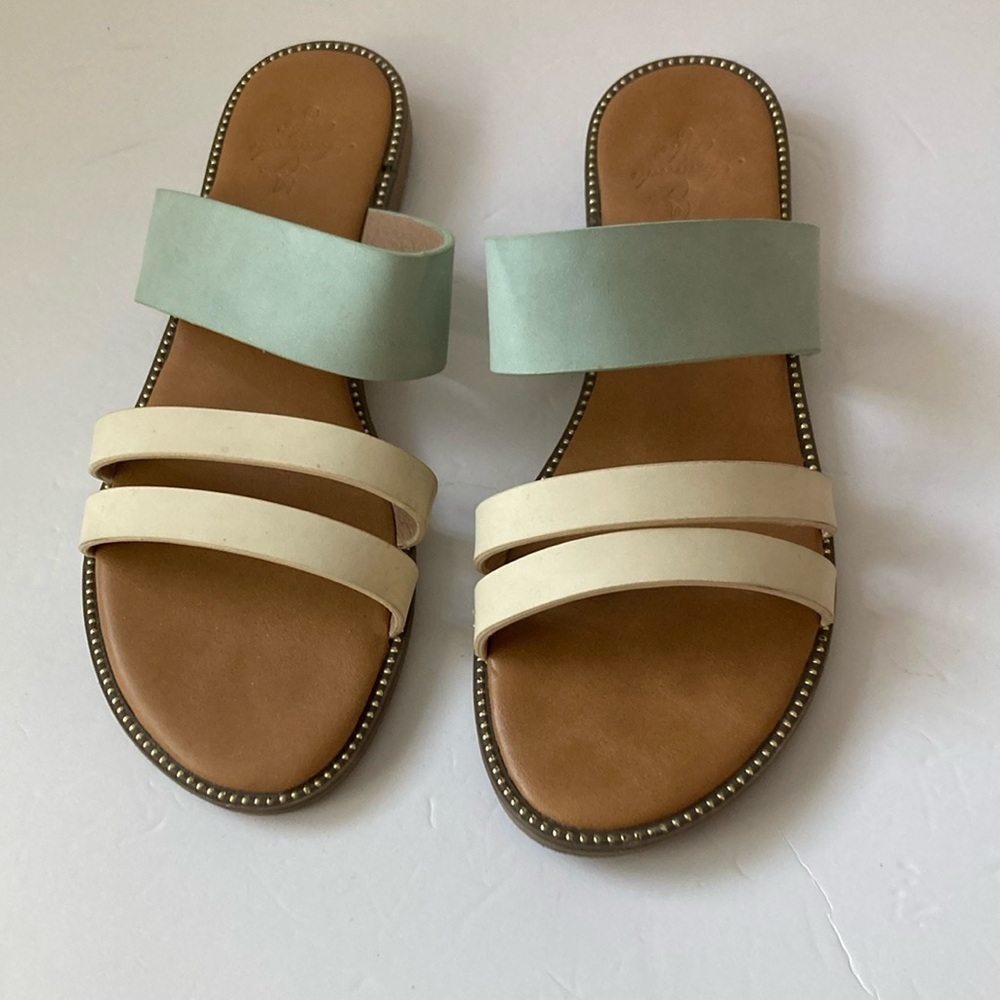 Modern Green and Cream Double-Strap Sandals